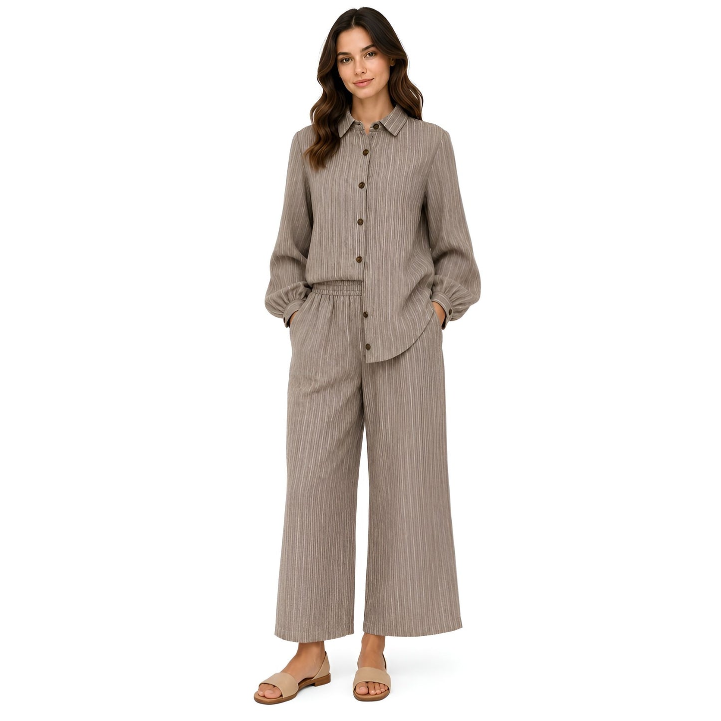 2-Piece Taupe Pinstripe Set