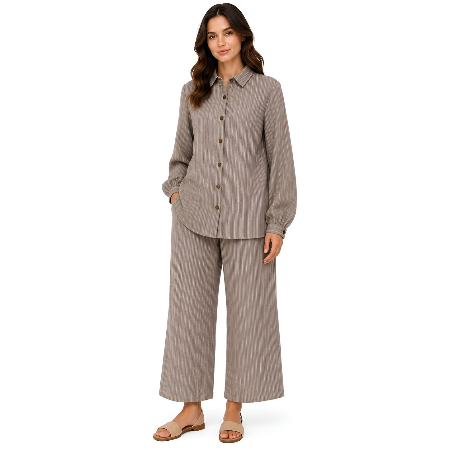 2-Piece Taupe Pinstripe Set