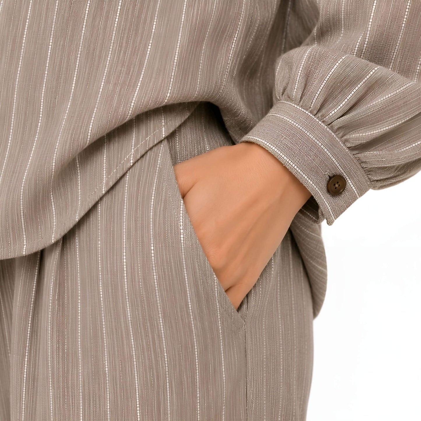 2-Piece Taupe Pinstripe Set