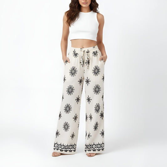 Bohemian Print Wide Leg Palazzo Pant