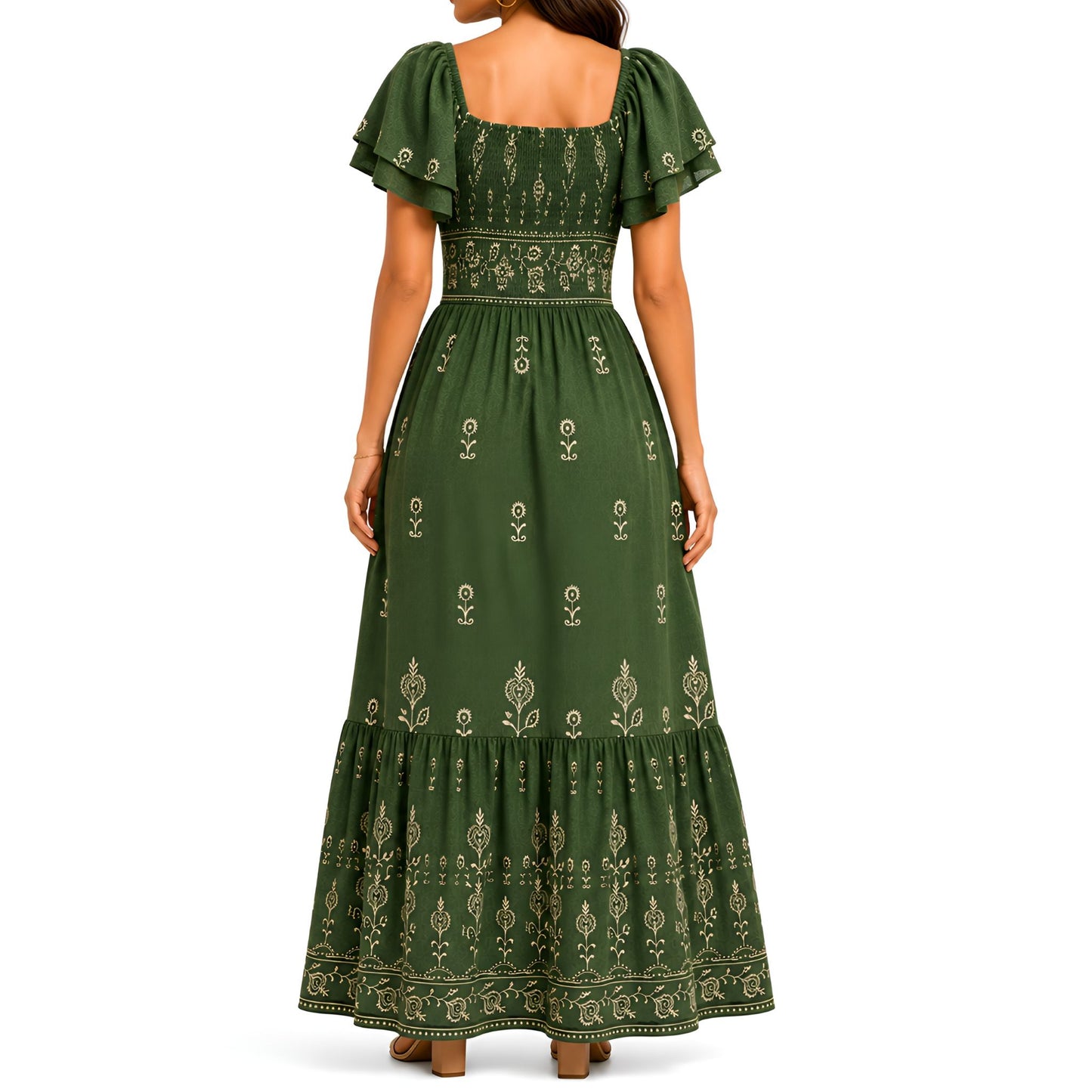 Green Embroidered Maxi Dress