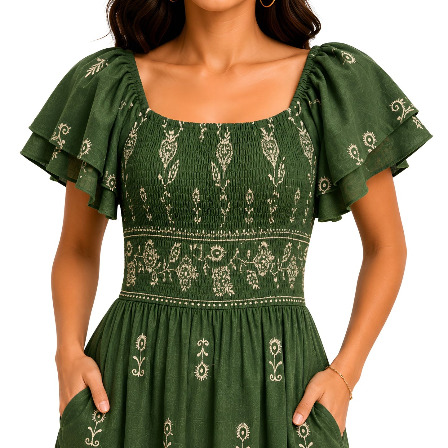 Green Embroidered Maxi Dress