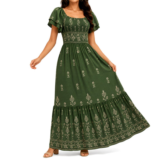 Green Embroidered Maxi Dress