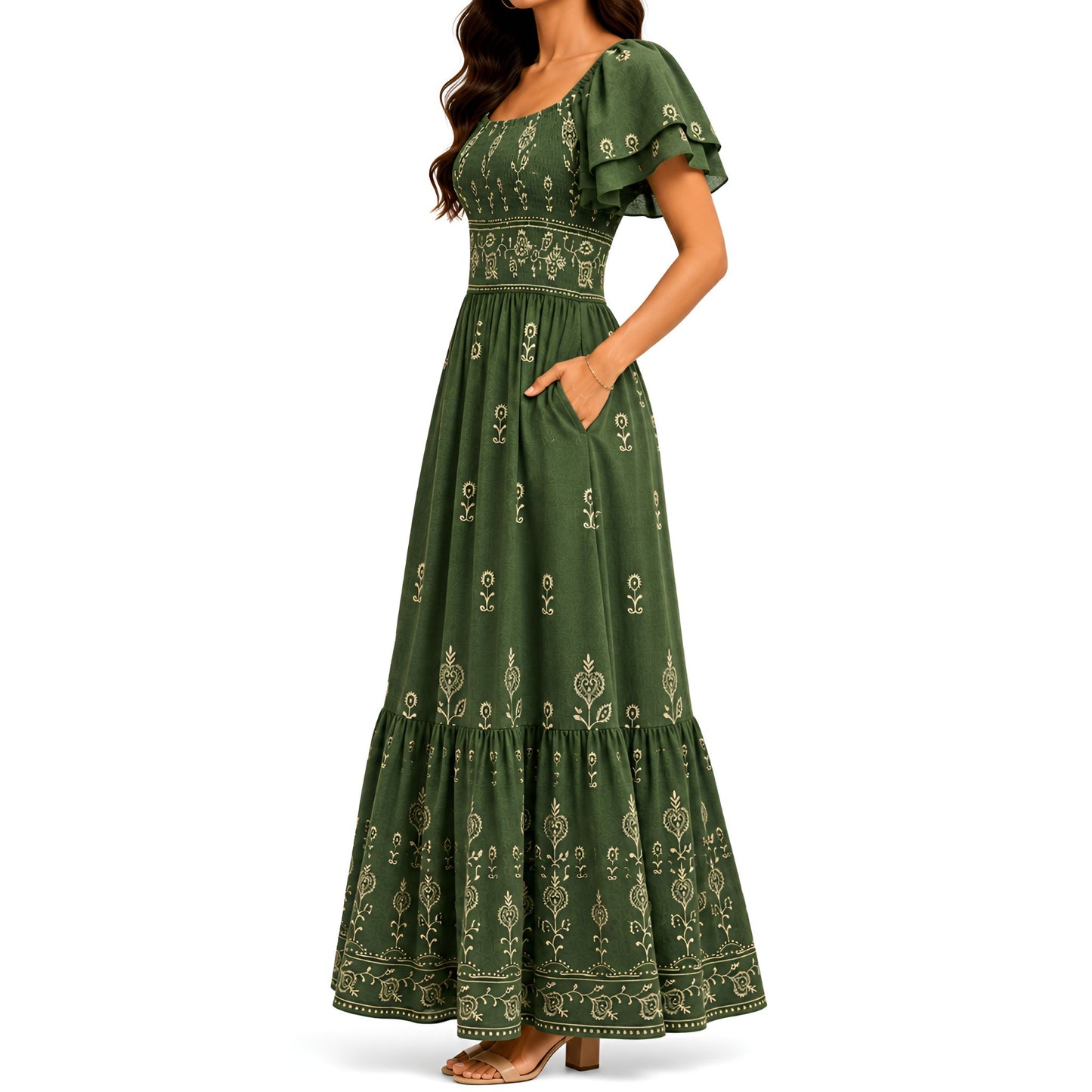 Green Embroidered Maxi Dress