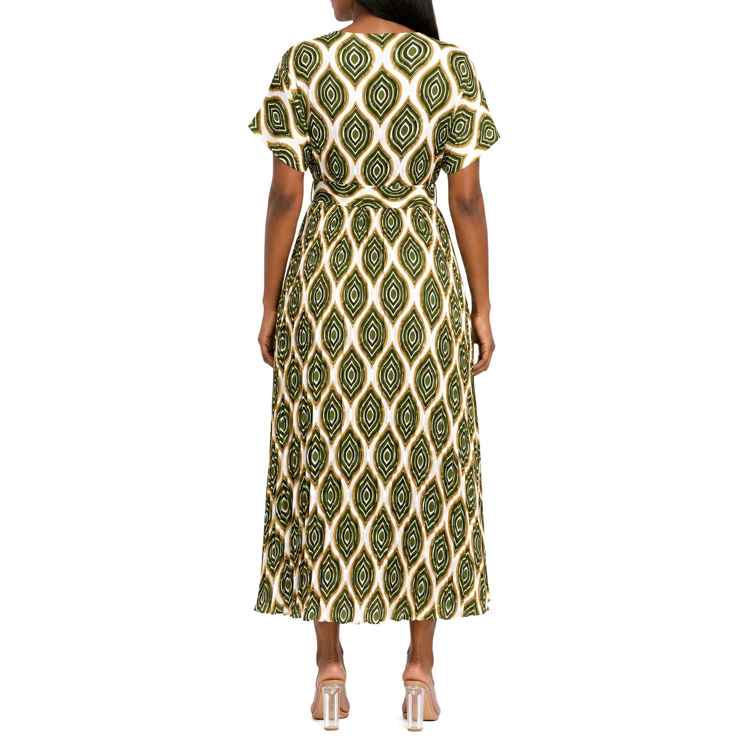 Green Geometric Pleated Dress