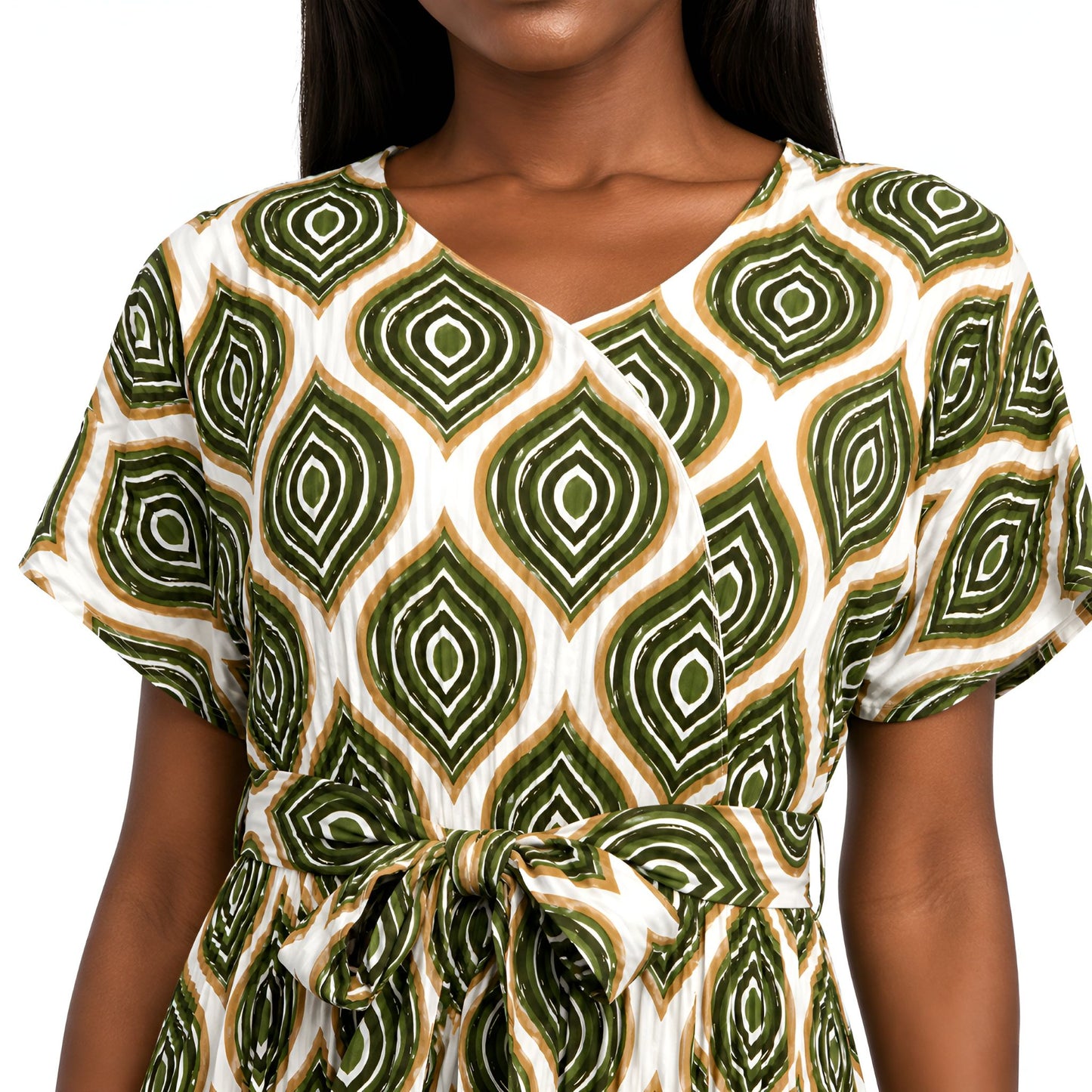 Green Geometric Pleated Dress