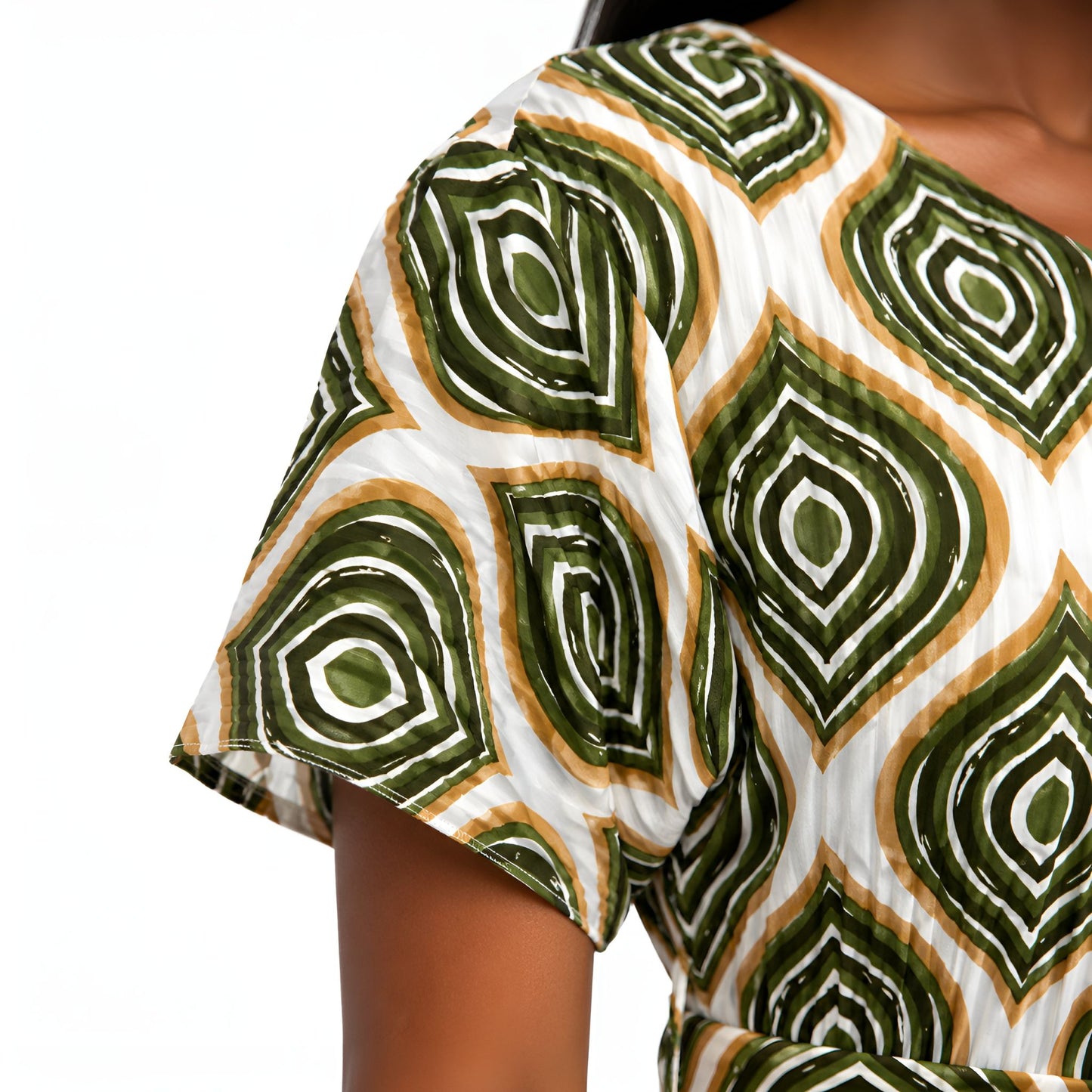 Green Geometric Pleated Dress