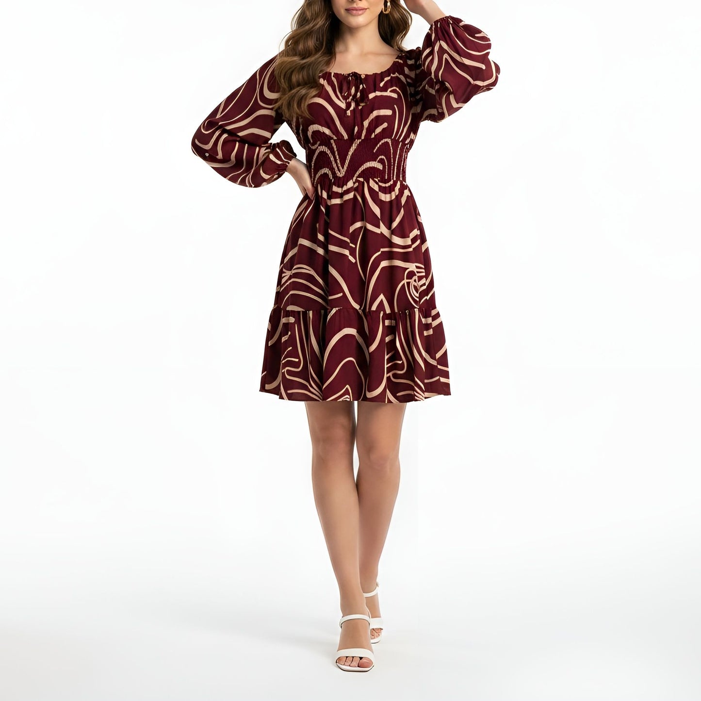 Burgundy Abstract Swirl Dress