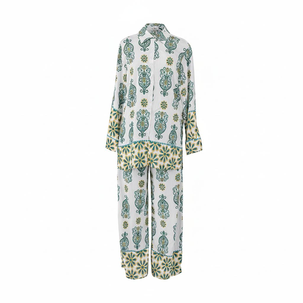 2-Piece Botanical Print Pant and Shirt Set