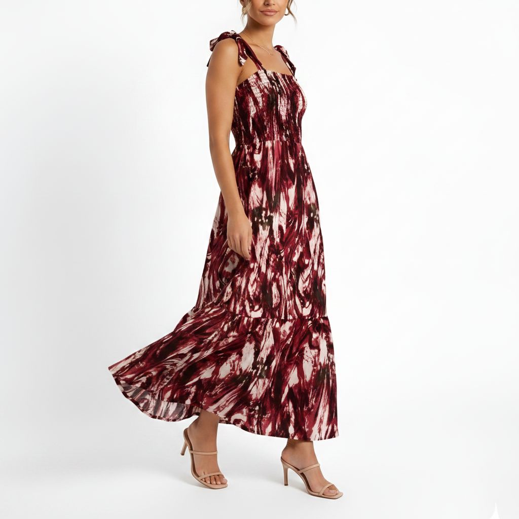 Maroon Abstract Print Maxi Dress