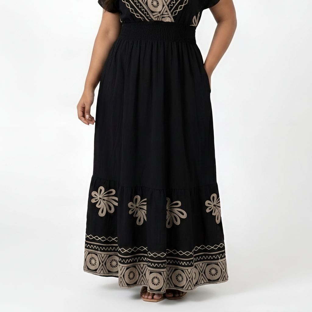 Black/Gold Embroidered Maxi Dress