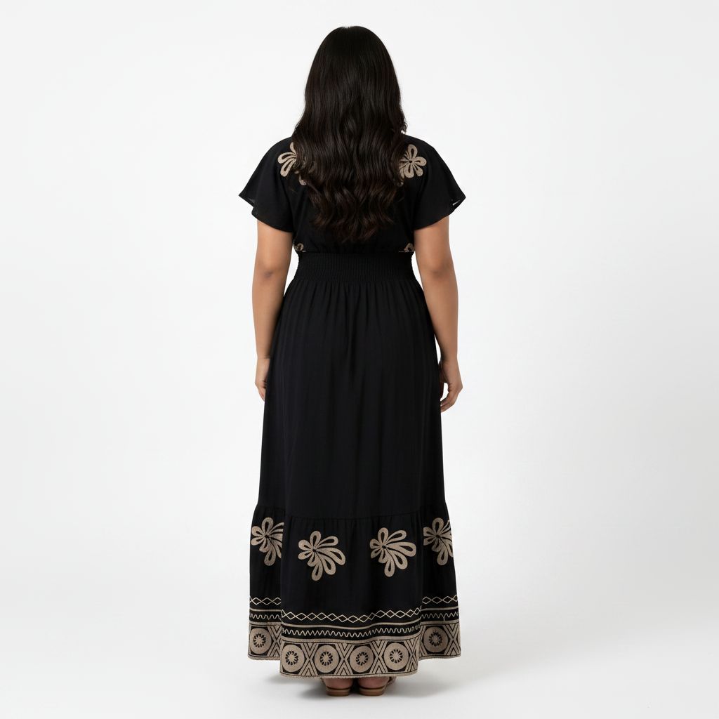 Black/Gold Embroidered Maxi Dress