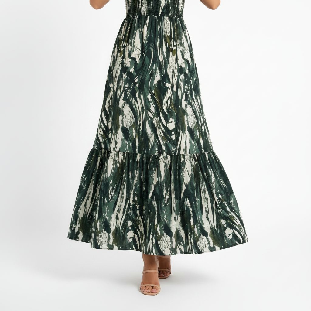 Green Abstract Print Maxi Dress