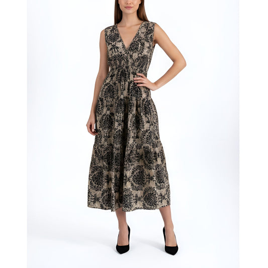 Printed Tiered Maxi Dress - Deep Charcoal