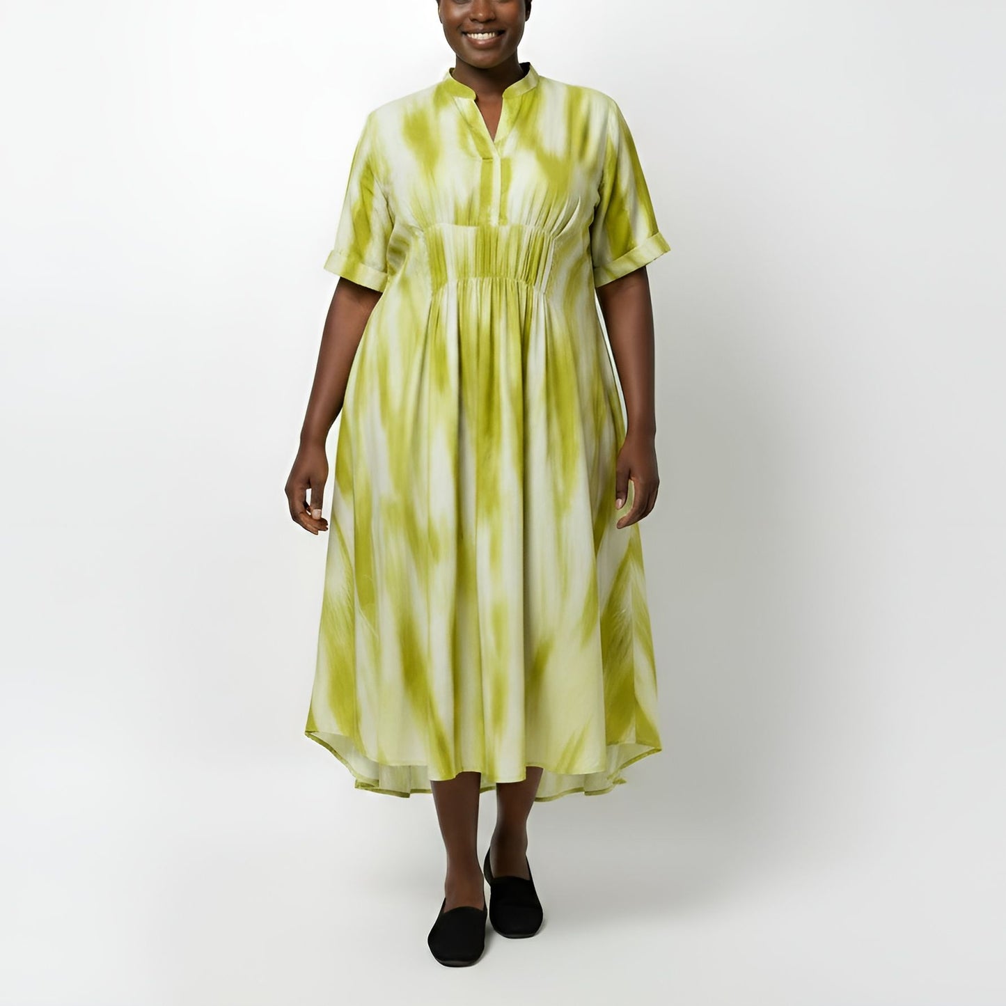 V-Neck Plus Size Midi Dress - Lime Green
