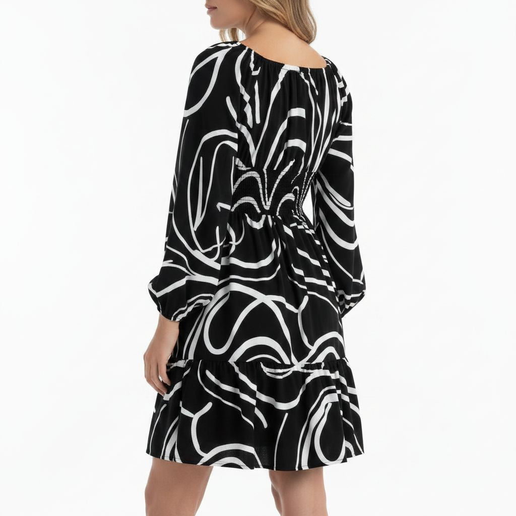 Black/White Abstract Swirl Dress