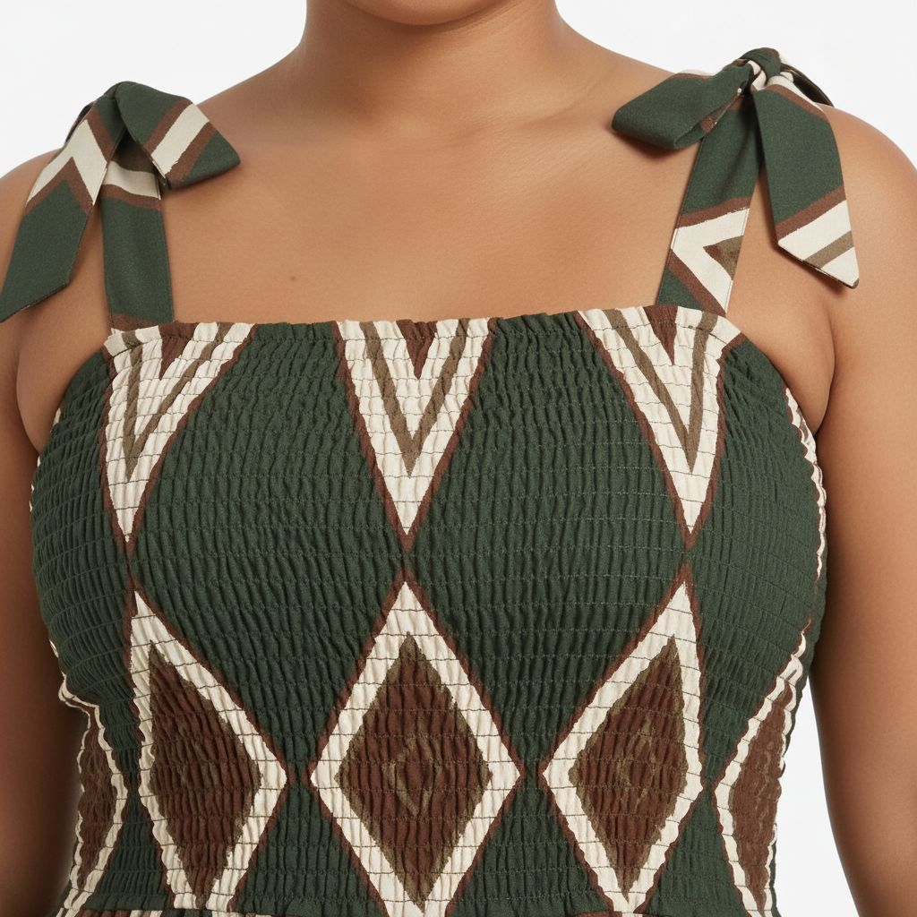 Bohemian Smocked Maxi Dress - Olive/Brown