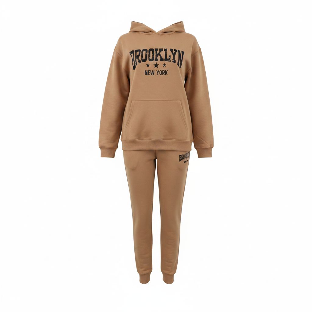 Ladies Brooklyn Graphic Tracksuit - Tan