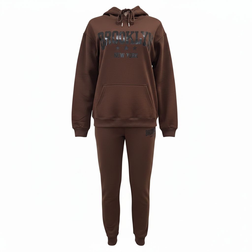 Ladies Brooklyn Graphic Tracksuit - Brown