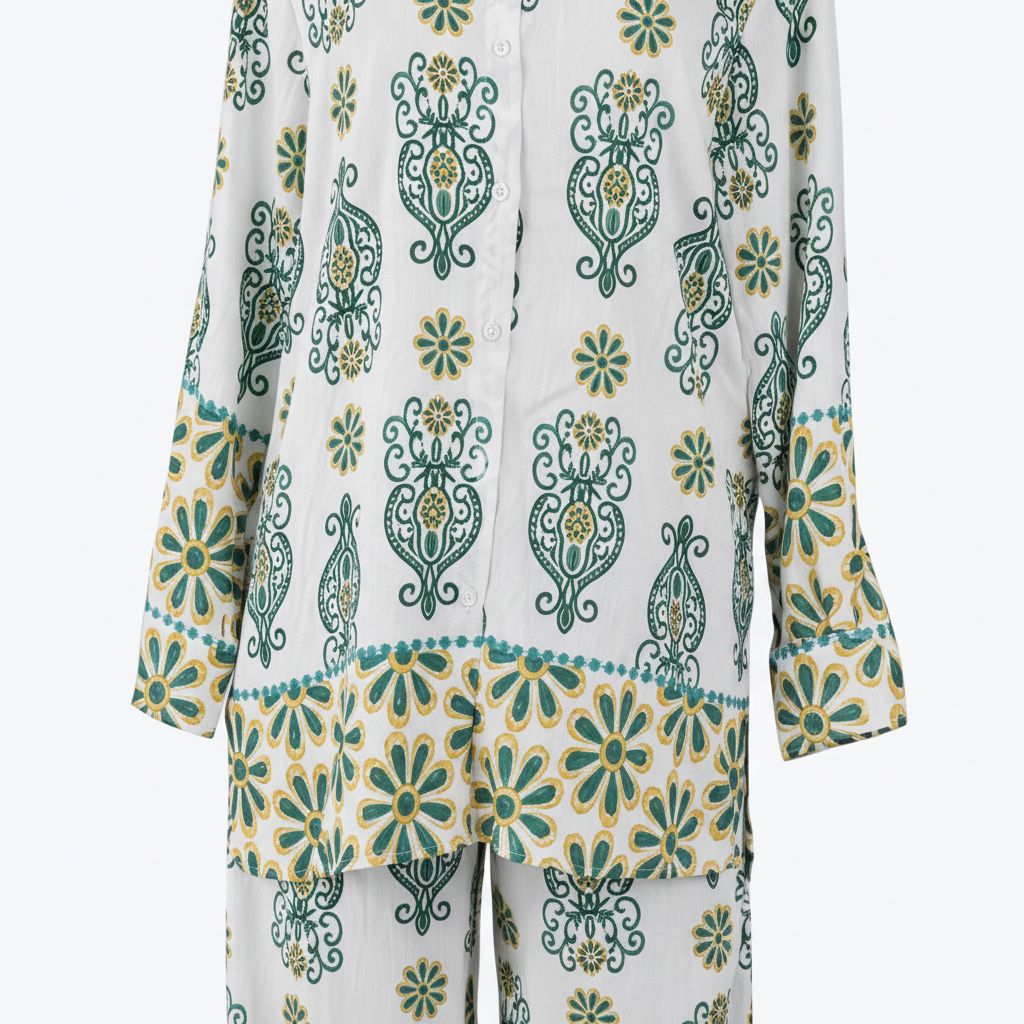 2-Piece Botanical Print Pant and Shirt Set