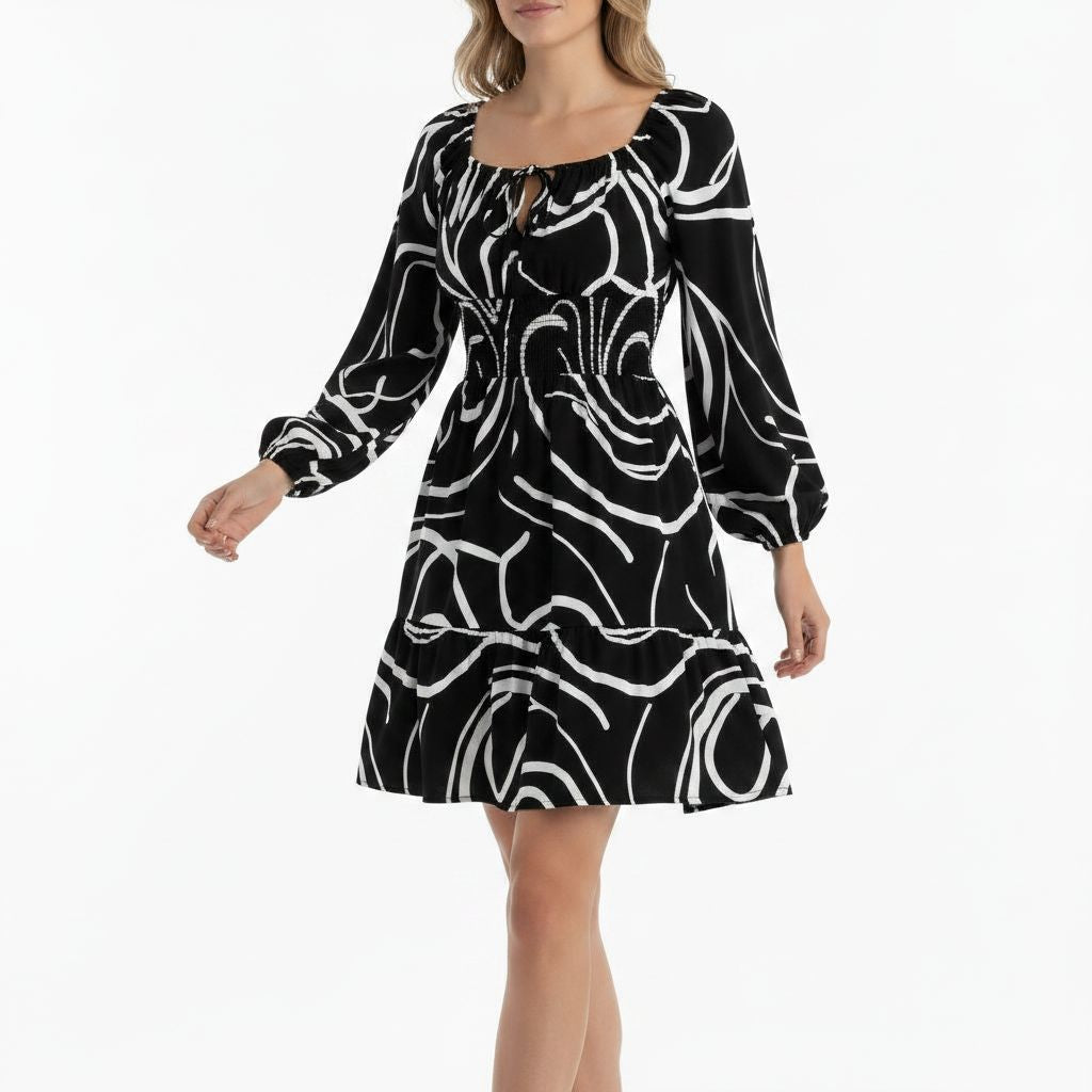 Black/White Abstract Swirl Dress
