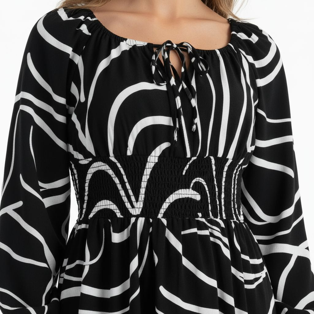 Black/White Abstract Swirl Dress