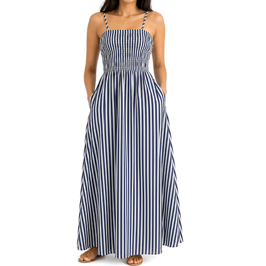 Navy Striped Maxi Dress