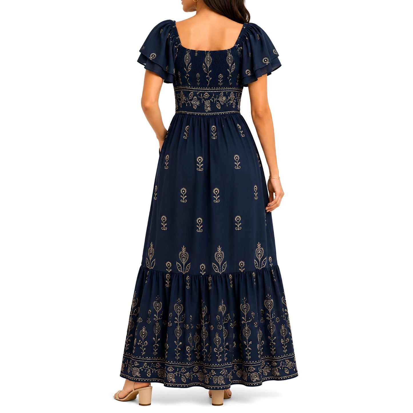 Navy Embroidered Maxi Dress