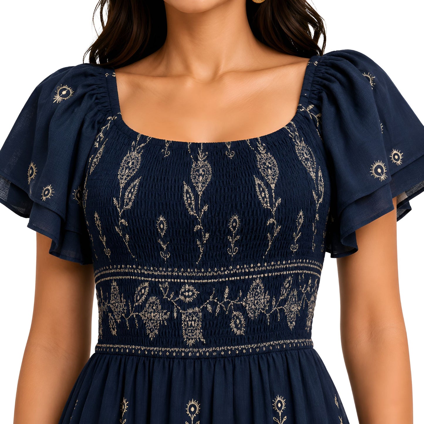 Navy Embroidered Maxi Dress