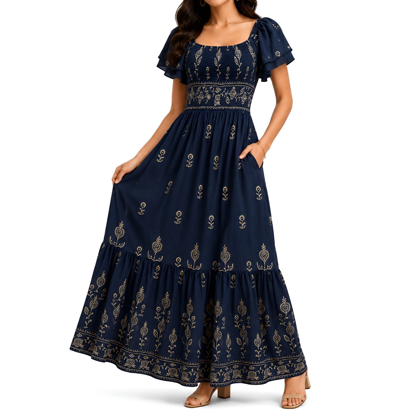 Navy Embroidered Maxi Dress