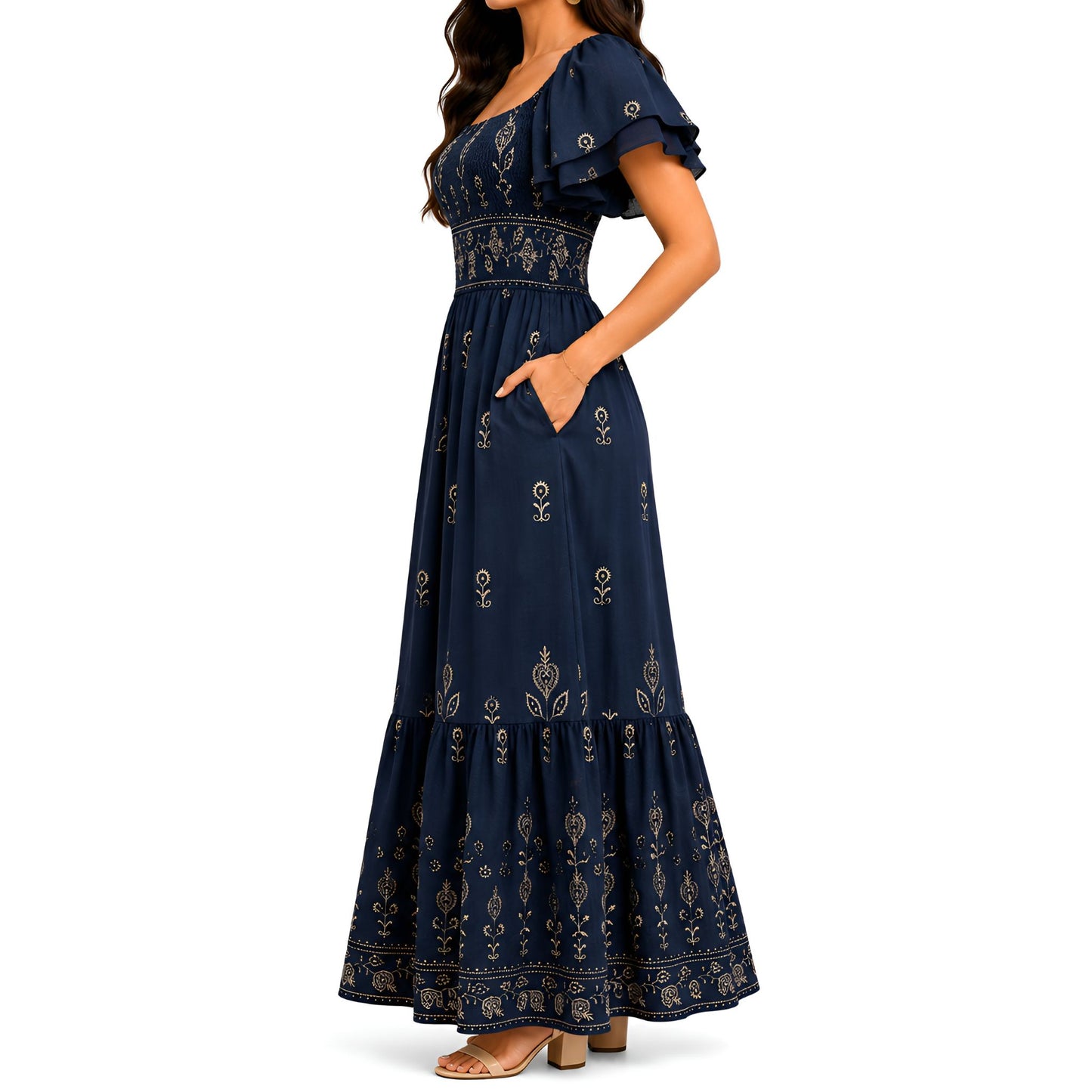 Navy Embroidered Maxi Dress