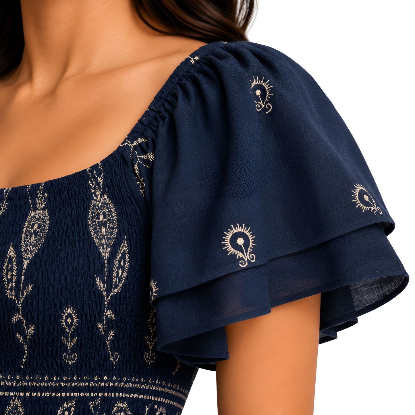 Navy Embroidered Maxi Dress
