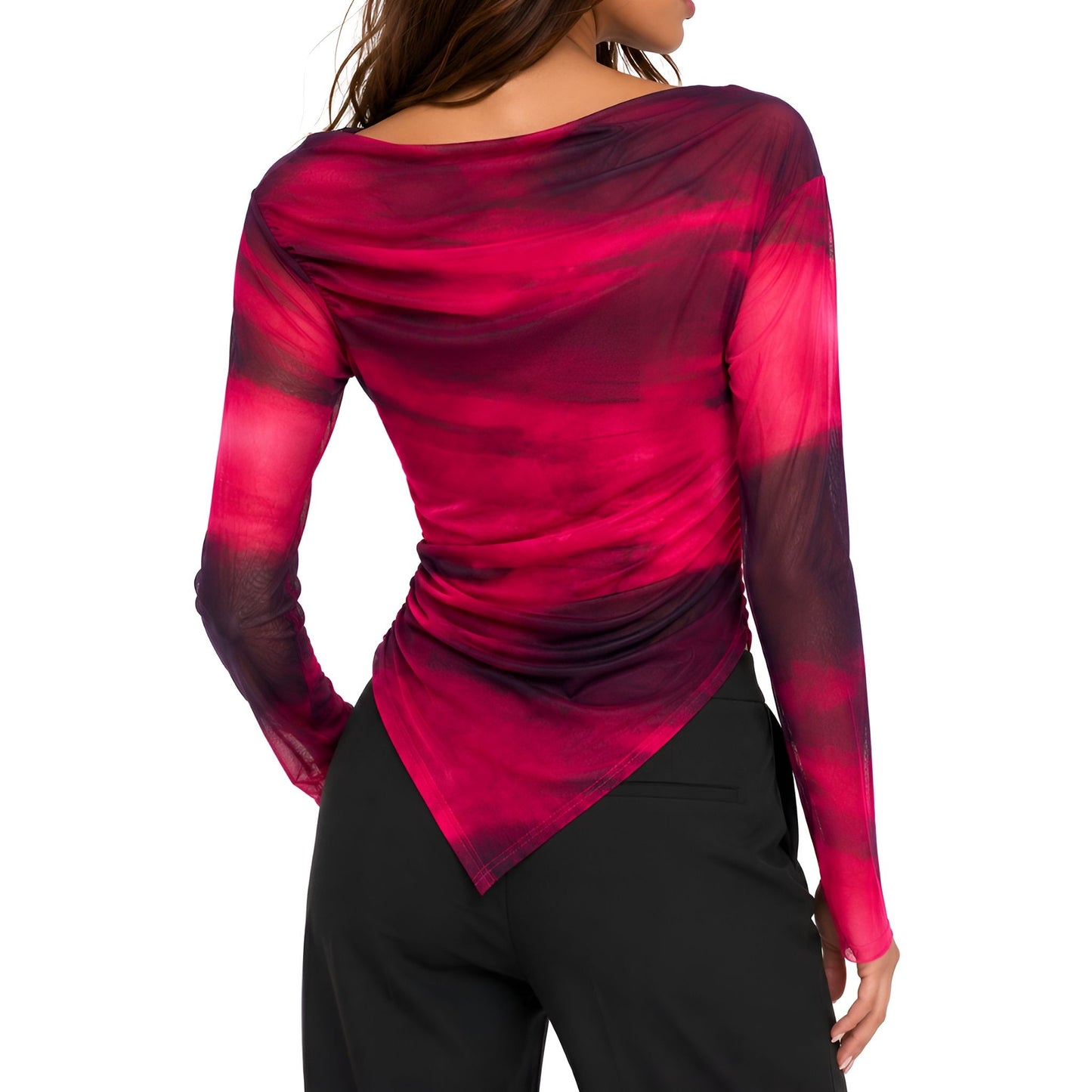 Long Sleeve Mesh Top - Berry