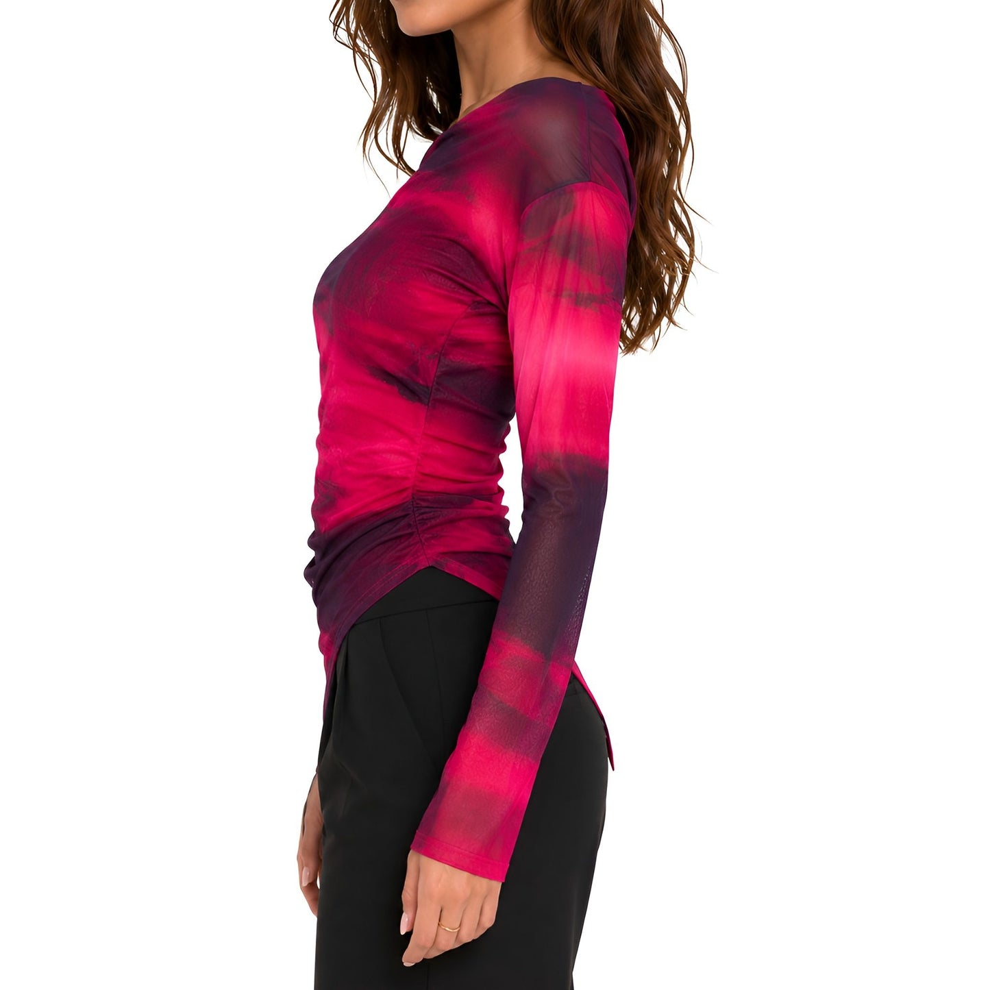 Long Sleeve Mesh Top - Berry