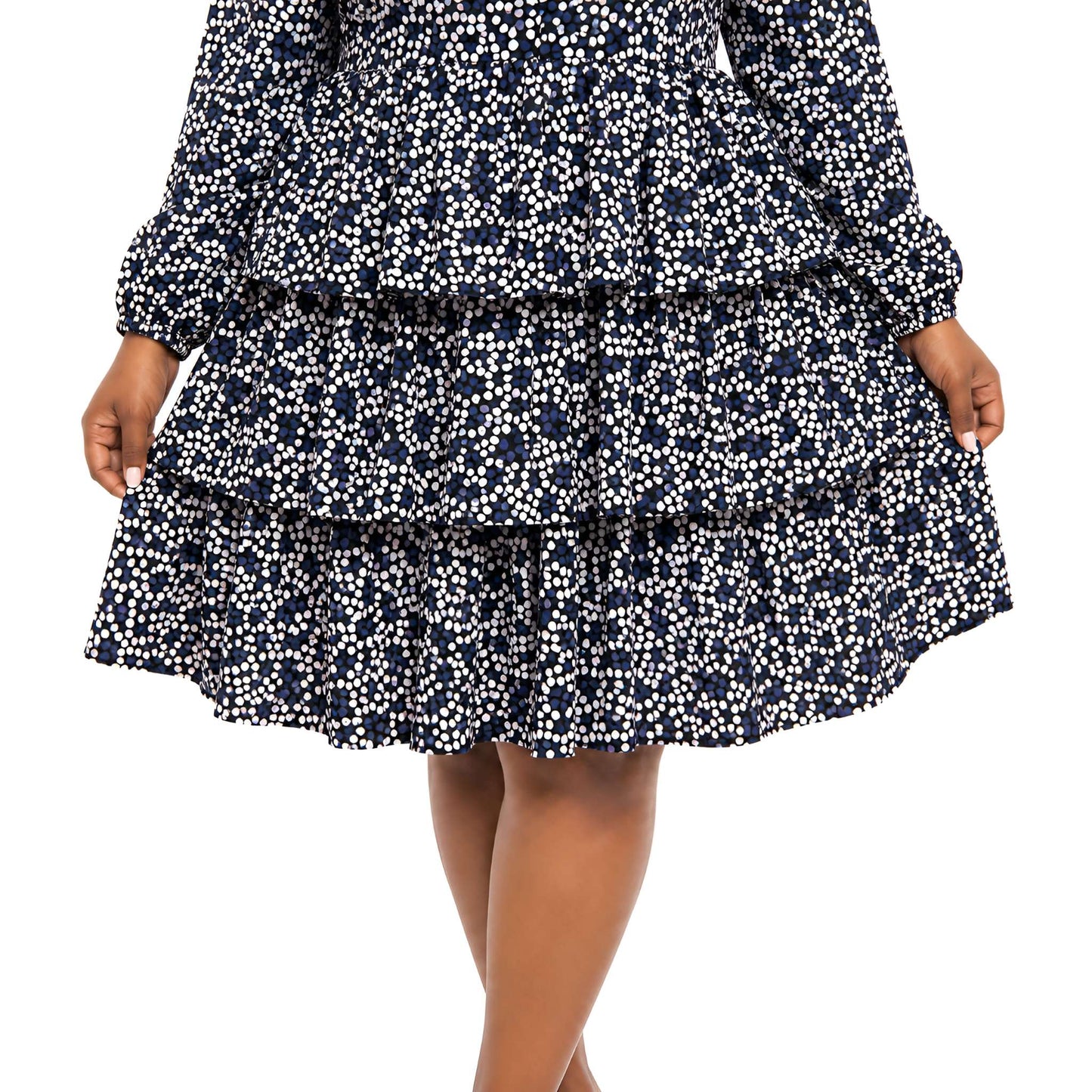 Polka Dot Plus Size Tiered Shirt Dress – Navy Multi