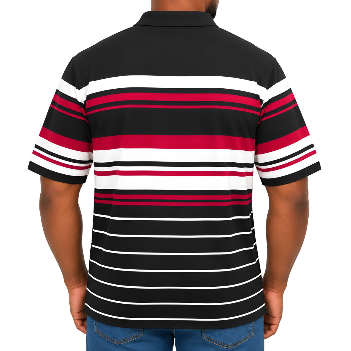Men’s Striped Cotton Blend Golfer – Black, Red & White