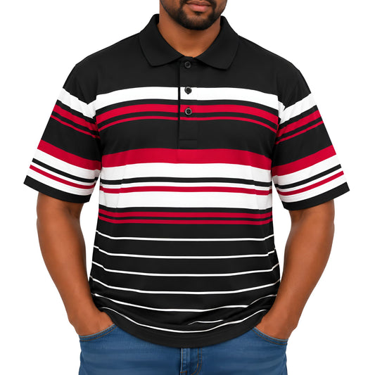 Men’s Striped Cotton Blend Golfer – Black, Red & White