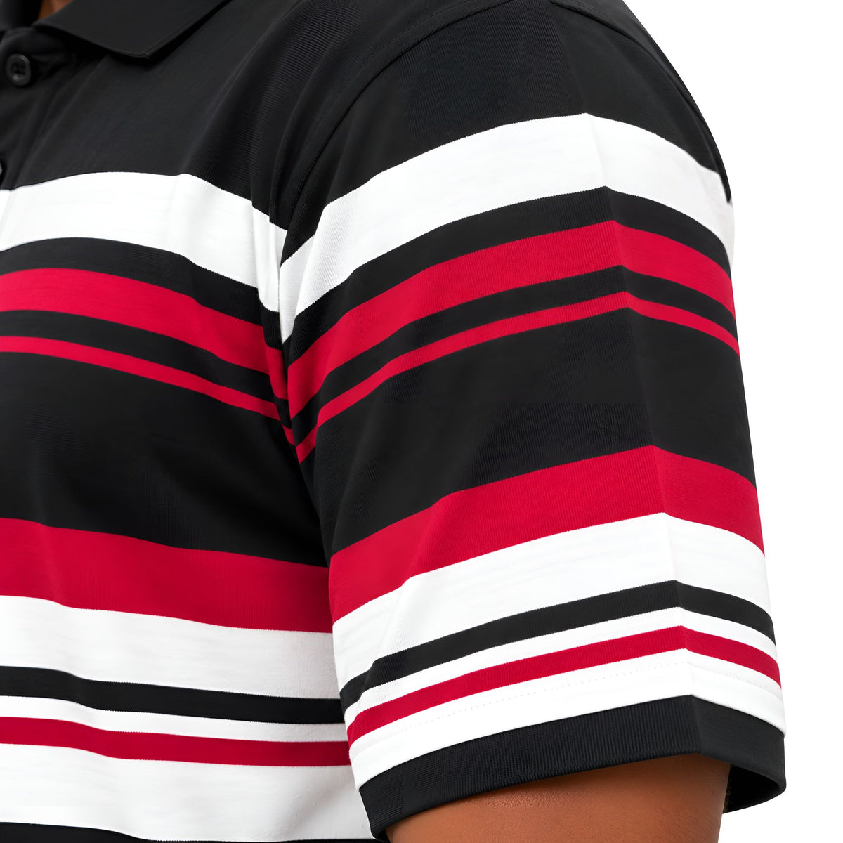 Men’s Striped Cotton Blend Golfer – Black, Red & White