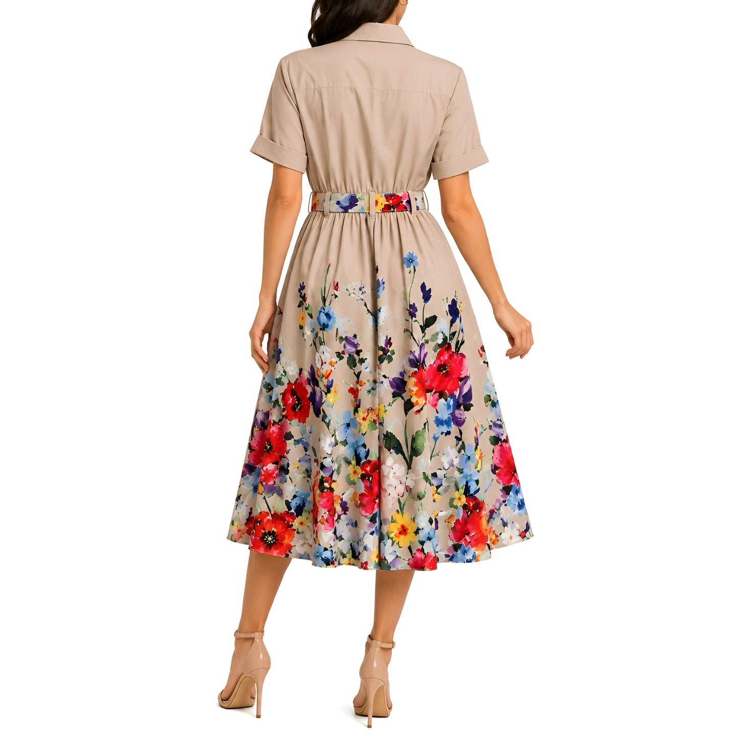 Floral Midi Shirt Dress - Stone