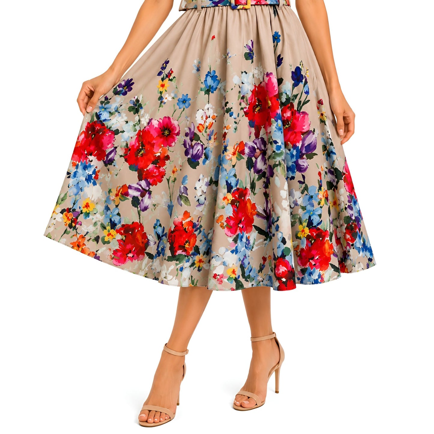 Floral Midi Shirt Dress - Stone