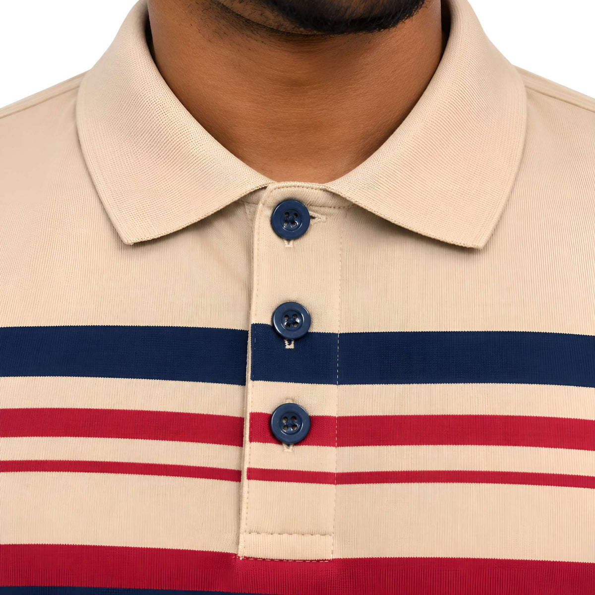 Men’s Striped Cotton Blend Golfer – Beige, Navy & Red