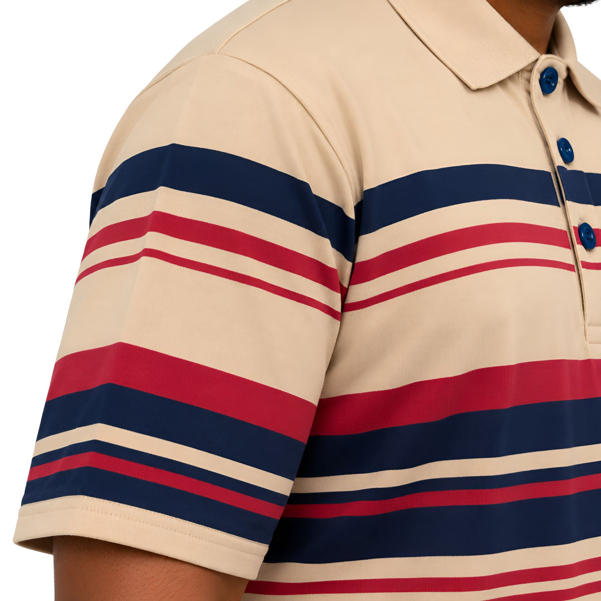 Men’s Striped Cotton Blend Golfer – Beige, Navy & Red
