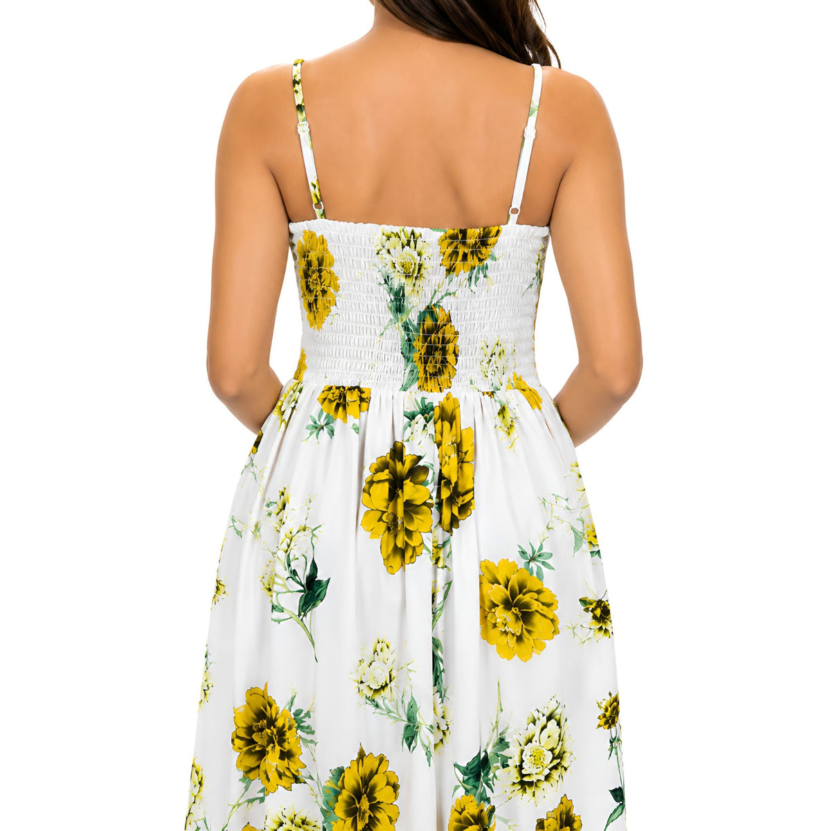Sunflower Floral Smocked Maxi Dress