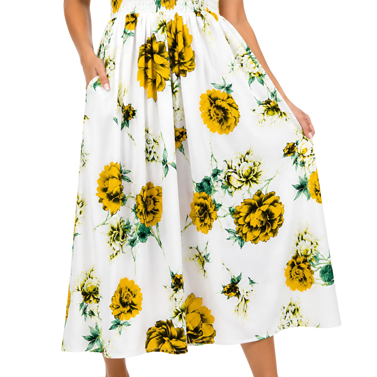 Sunflower Floral Smocked Maxi Dress