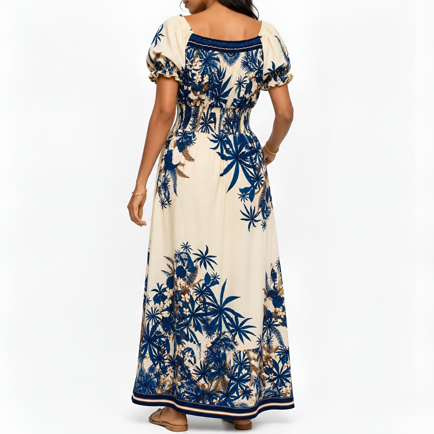 Blue Tropical Print Maxi Dress