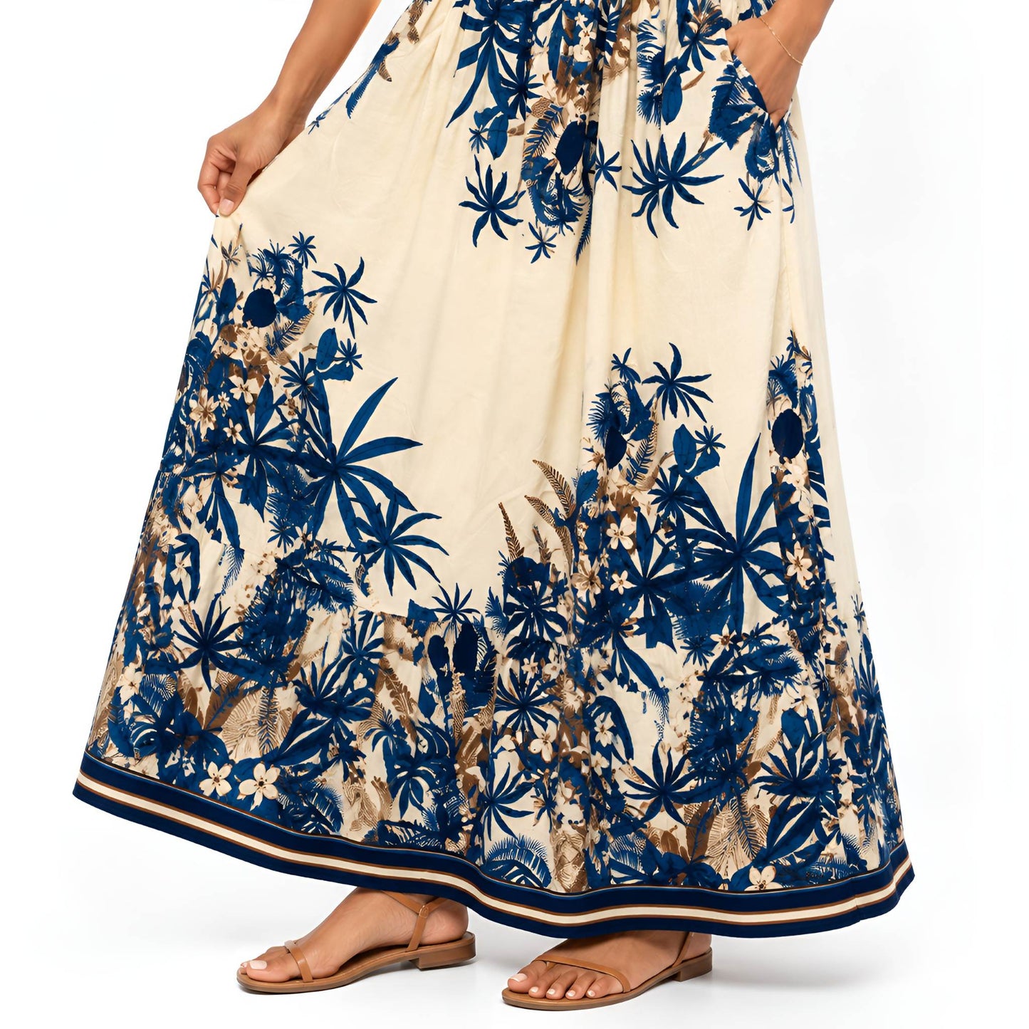 Blue Tropical Print Maxi Dress