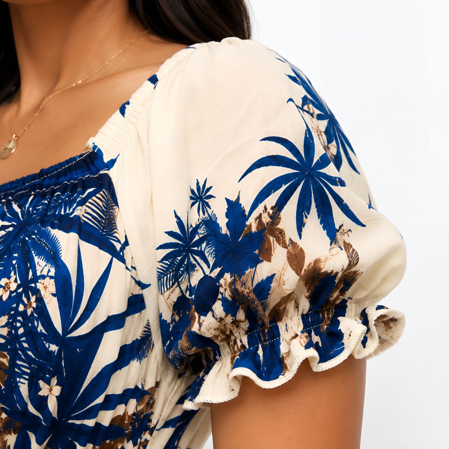 Blue Tropical Print Maxi Dress
