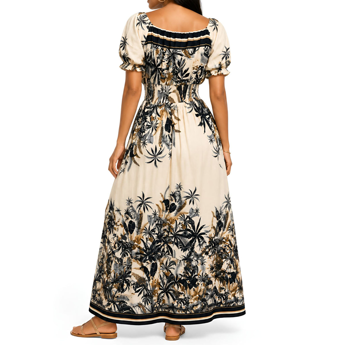 Black Tropical Print Maxi Dress