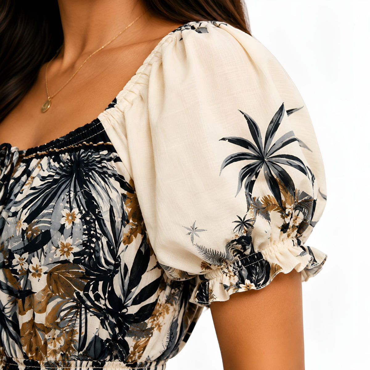 Black Tropical Print Maxi Dress