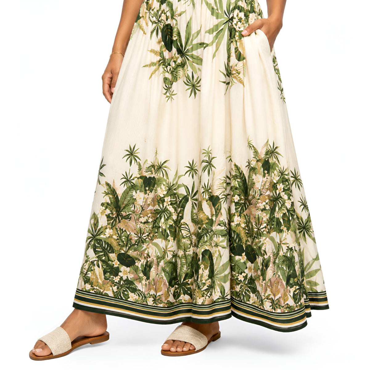 Green Tropical Print Maxi Dress
